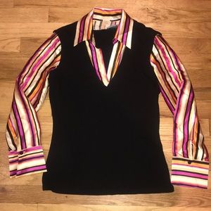 Mock two pce silk stripe shirt w knit tanktop body